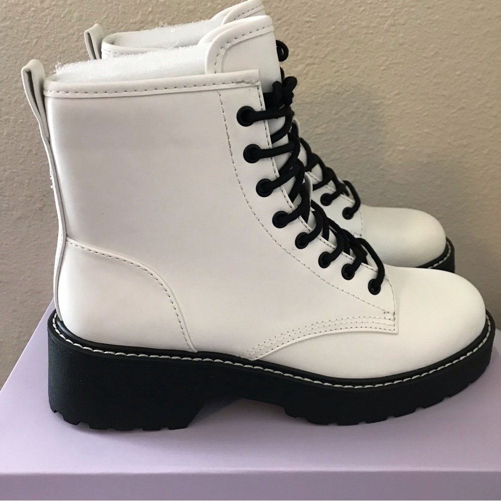 madden girl Carra Platform Combat Boots White